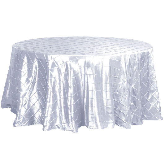 120" White Pintuck Round Seamless Tablecloth